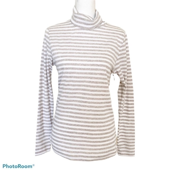 Three Dots Turtleneck Women’s Large Tan Striped Pullover NWT Brecken Ridge - Picture 3 of 11